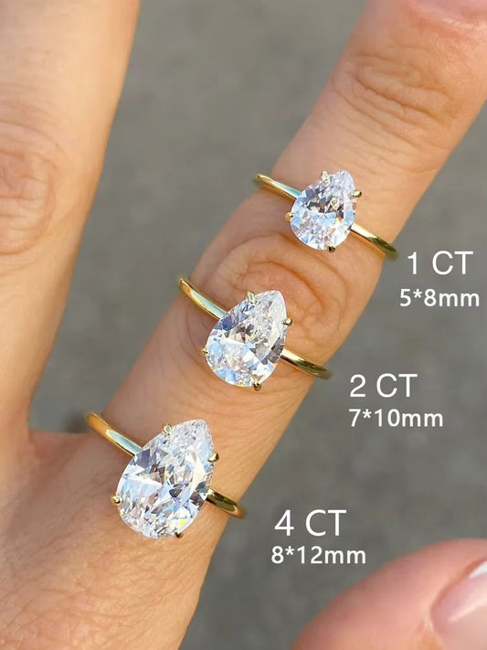 Luckacco 925 Sterling Silver 1-4 CT Simple Sparkling Pear Shape Zircon Ring For Women Engagement Wedding Luxury High Quality Fine Jewelry