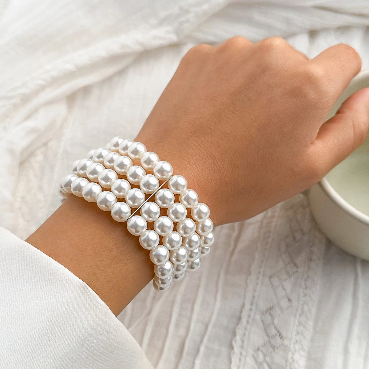 luckacco ingesight.z  luxury multilayer imitation pearl beaded wide cuff bracelets for women simple charm bangles party birthday gifts