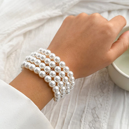 Luckacco IngeSight.Z  Luxury Multilayer Imitation Pearl Beaded Wide Cuff Bracelets For Women Simple Charm Bangles Party Birthday Gifts