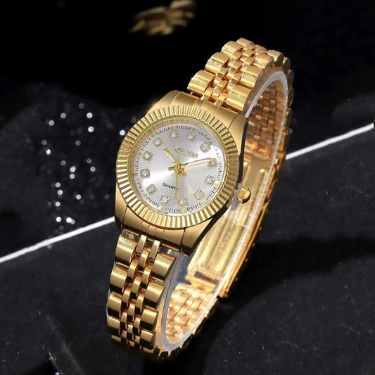 Luckacco Luxury Rhinestone Women Watches Stainless Steel Band Quartz Wristwatch Clock Gift Reloj Mujer（Without Box）