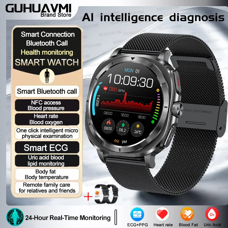 luckacco 2025 new high-end health care watch 7 ultra smart watch men ecg+ppg uric acid blood lipids body analysis bt call nfc smartwatchs