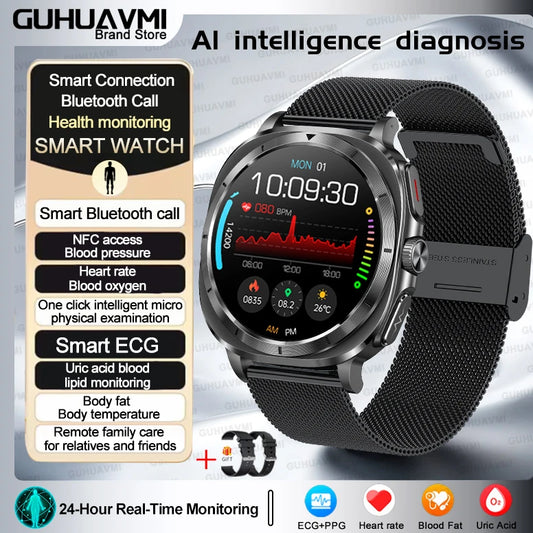 Luckacco 2025 New High-End Health Care Watch 7 Ultra Smart Watch Men ECG+PPG Uric Acid Blood lipids Body analysis BT Call NFC Smartwatchs
