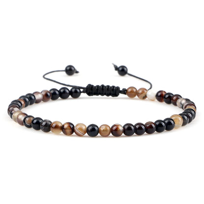 Luckacco Fashion Women Bracelets Natural Agates Onyx Stone Minimalist 4mm Beads Bracelet Handmade Girls Vacation Jewelry Best Friend Gift
