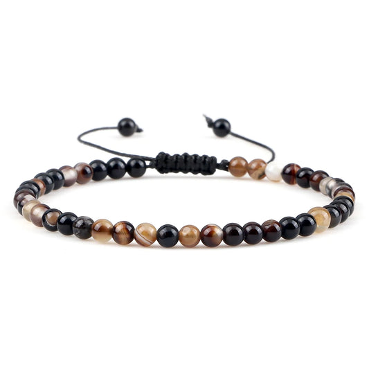 Luckacco Fashion Women Bracelets Natural Agates Onyx Stone Minimalist 4mm Beads Bracelet Handmade Girls Vacation Jewelry Best Friend Gift