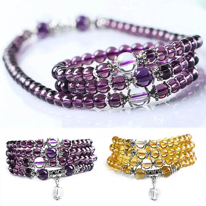 Luckacco 108 Rosary Bracelet Crystal Stone For Women'S Necklace Bracelet Imitation Amethyst Obsidian Stone Ethnic  Buddhis Prayer Jewelry