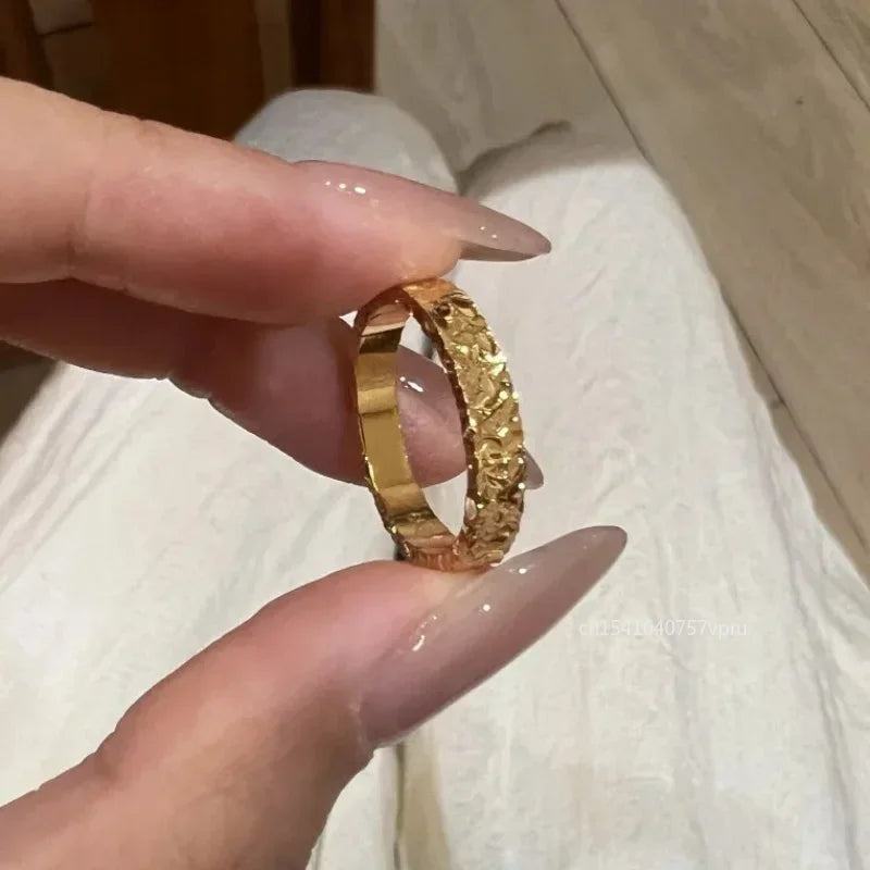 luckacco 4mm stainless steel broken ice rings women size 5/6/7/8/9/10# gold color bling finger ring wedding band jewelry girlfriend gifts