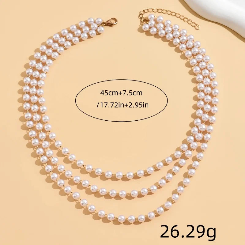 luckacco simple imitation pearl multi-layer chain beaded necklace women's fashion girl white wedding dress bride banquet jewelry gift