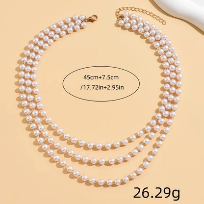 Luckacco Simple Imitation Pearl Multi-Layer Chain Beaded Necklace Women's Fashion Girl White Wedding Dress Bride Banquet Jewelry Gift