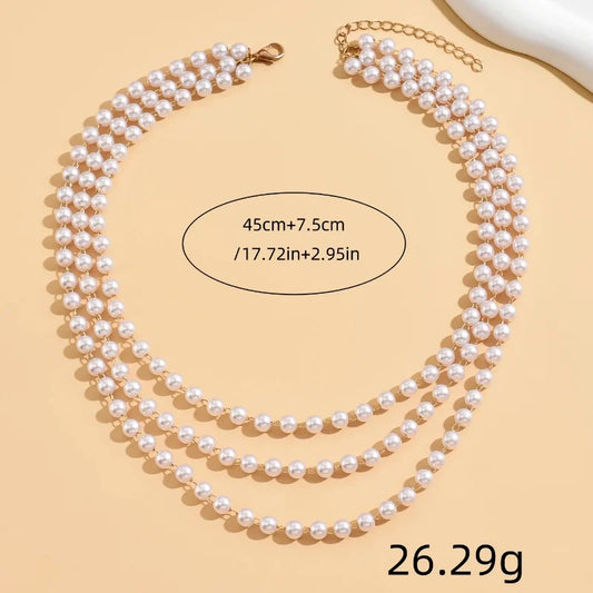 Luckacco Simple Imitation Pearl Multi-Layer Chain Beaded Necklace Women's Fashion Girl White Wedding Dress Bride Banquet Jewelry Gift