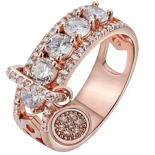 Luckacco Engagement Jewelry Gifts Vintage Royal Blue Stone Ring Yellow Gold Color Luxury Female Wedding Rings for Women Round Dangle Ring