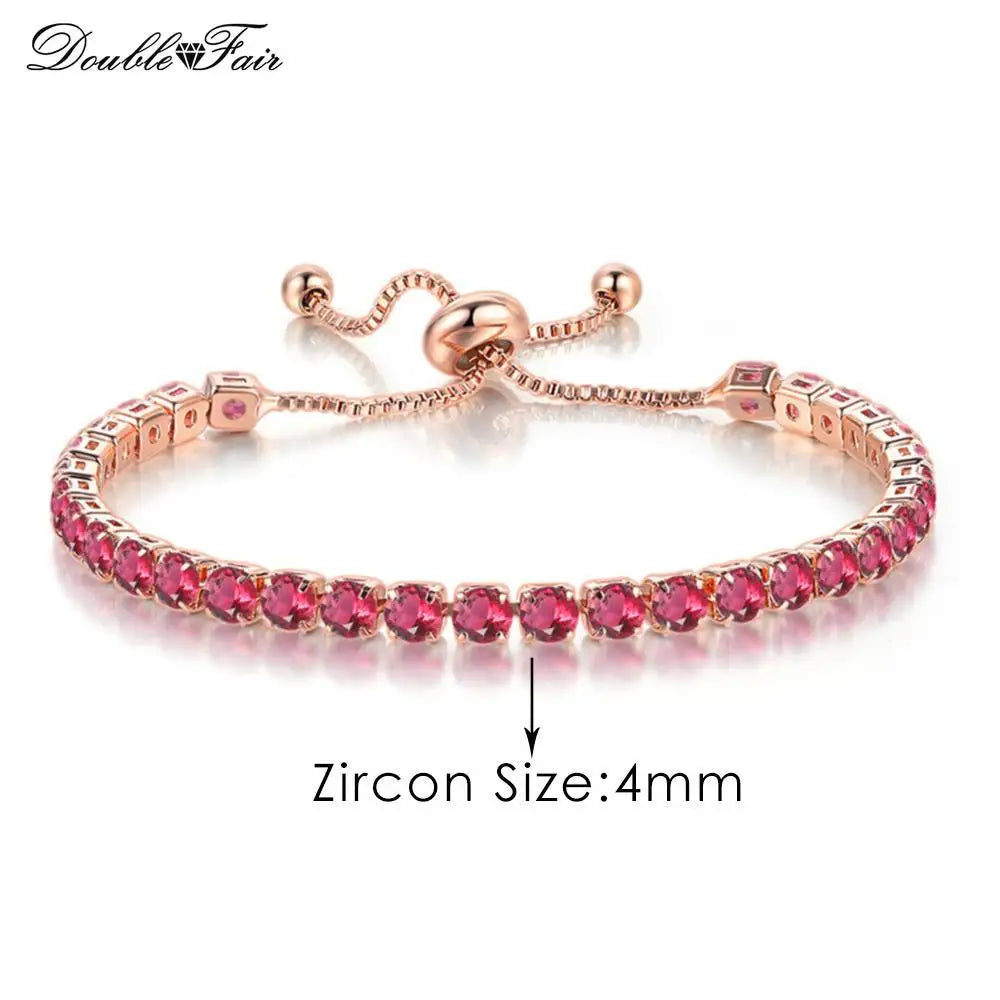 luckacco designer red zirconia short tennis bracelets for women men dazzling crystal adjustable chain on hand party daily gifts jewelry