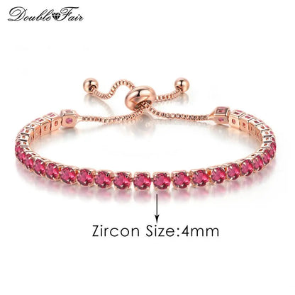 Luckacco Designer Red Zirconia Short Tennis Bracelets for Women Men Dazzling Crystal Adjustable Chain on Hand Party Daily Gifts Jewelry