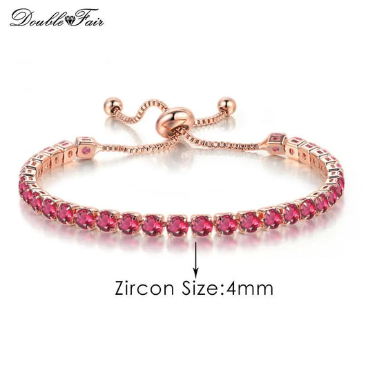 Luckacco Designer Red Zirconia Short Tennis Bracelets for Women Men Dazzling Crystal Adjustable Chain on Hand Party Daily Gifts Jewelry