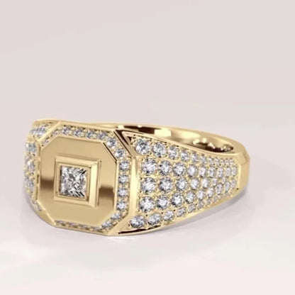 Luckacco Classical Fashion Men Rings Gold Color Square Round White Stone Rings Party Accessories Gift