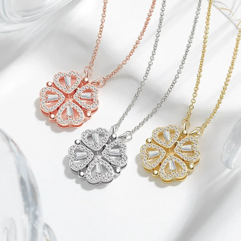 luckacco 1 heart-shaped magnetic heart pendant necklace for women, clover necklace, lucky four in one love pendant, jewelry gift