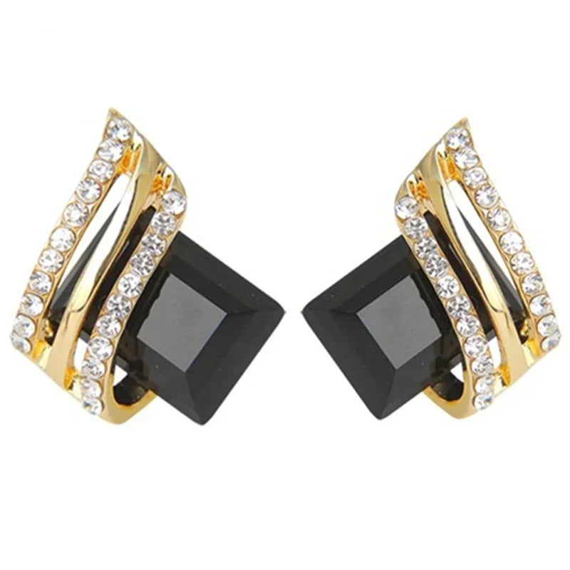 luckacco fashion gold-plated zircon earrings crystal earrings engagement earrings for women princess jewelry birthday anniversary gifts
