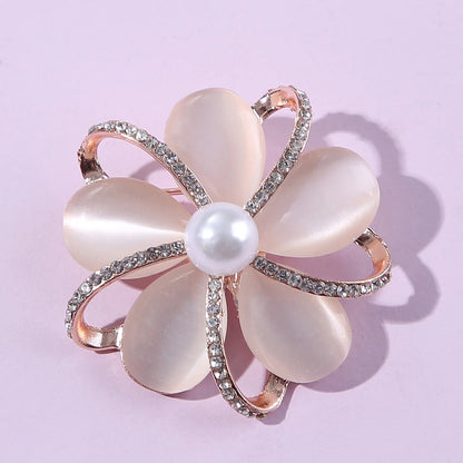 Luckacco 1PC Fashionable Opal Stone Flower Brooch Pin Garment Accessories Birthday Gift Brooches For Women Rhinestone Brooch Pin-6691