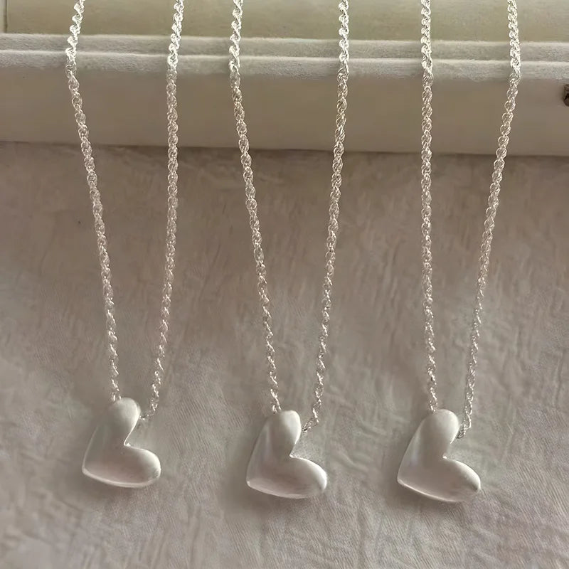 luckacco new 925 sterling silver new ladies drawing love fine jewelry high quality heart-shaped  pendant necklaces for women wedding gift