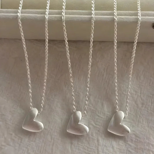 Luckacco New 925 Sterling Silver New Ladies Drawing Love Fine Jewelry High Quality Heart-Shaped  Pendant Necklaces For Women Wedding Gift