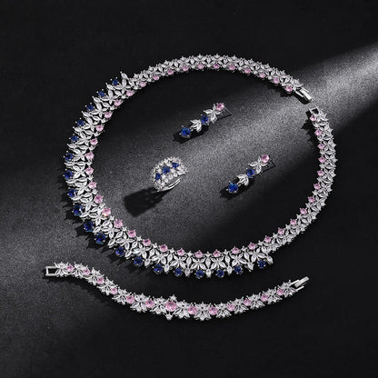 Luckacco 2025 New 4-piece Ring Cubic Zirconia Bridal Wedding Jewelry Set, Dubai Nigeria Crystal Wedding Jewelry Set