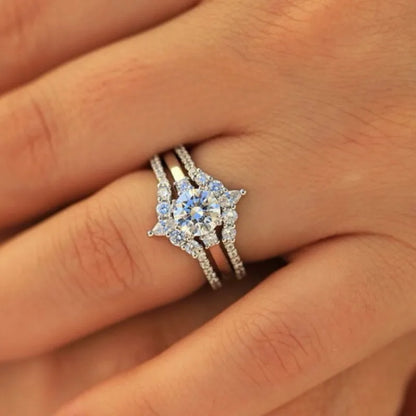 Luckacco Charm Women Rings Silver Color Round White Stone Moon Rings Set Party Accessories Gift