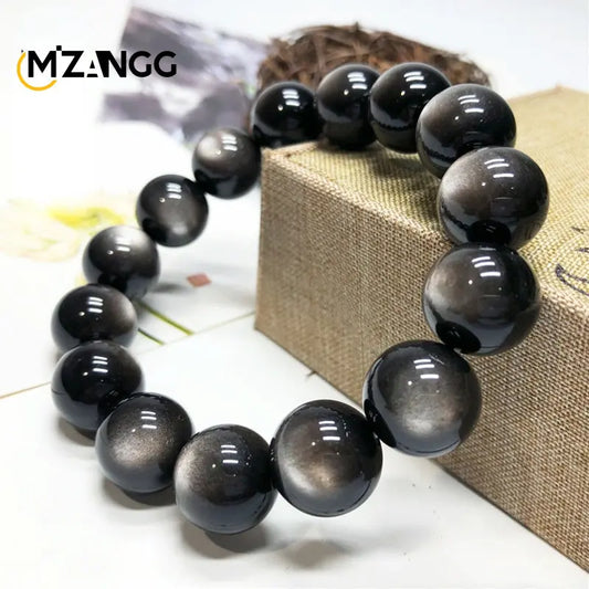 Luckacco Natural Silver Obsidian Bracelet Men's and Women's Models Double Cat Eyes Silver Obsidian Gold Obsidian Lucky Amulet Hand String