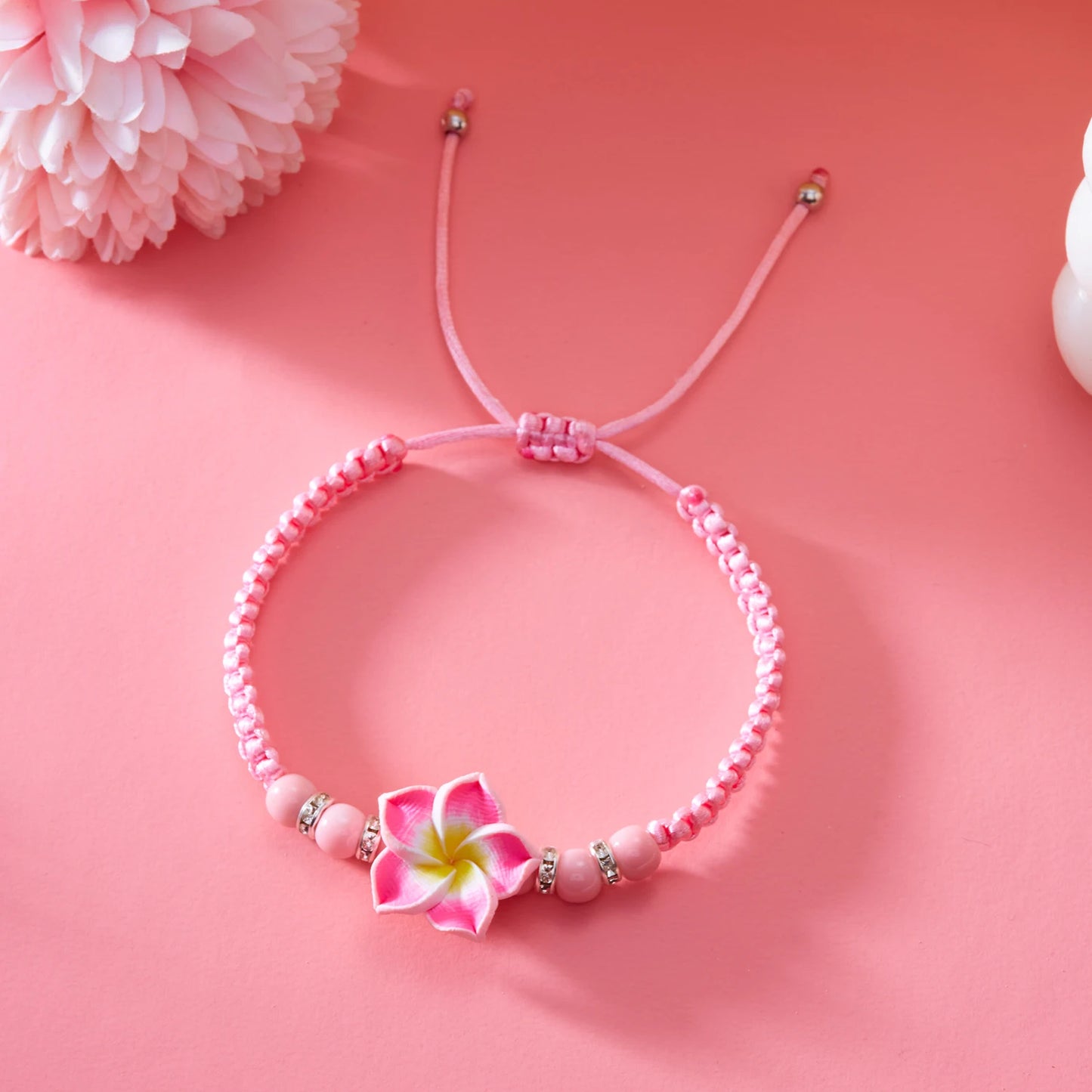 luckacco 2025 new bohemian colorful big flower polymer clay bracelet for women charm handmade woven bangles summer beach jewelry gift