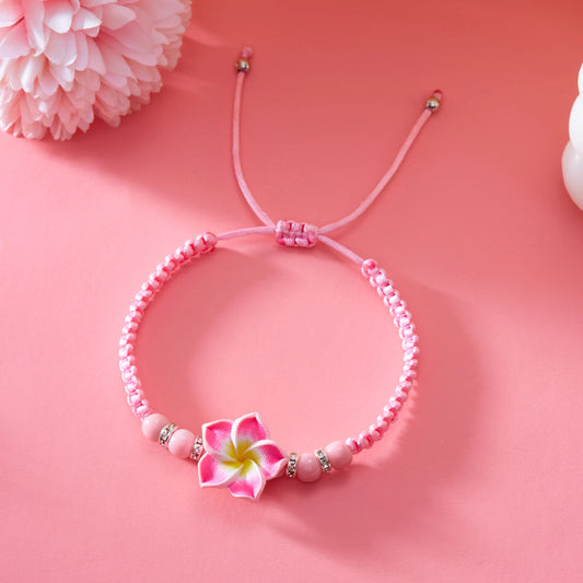 Luckacco 2025 New Bohemian Colorful Big Flower Polymer Clay Bracelet for Women Charm Handmade Woven Bangles Summer Beach Jewelry Gift