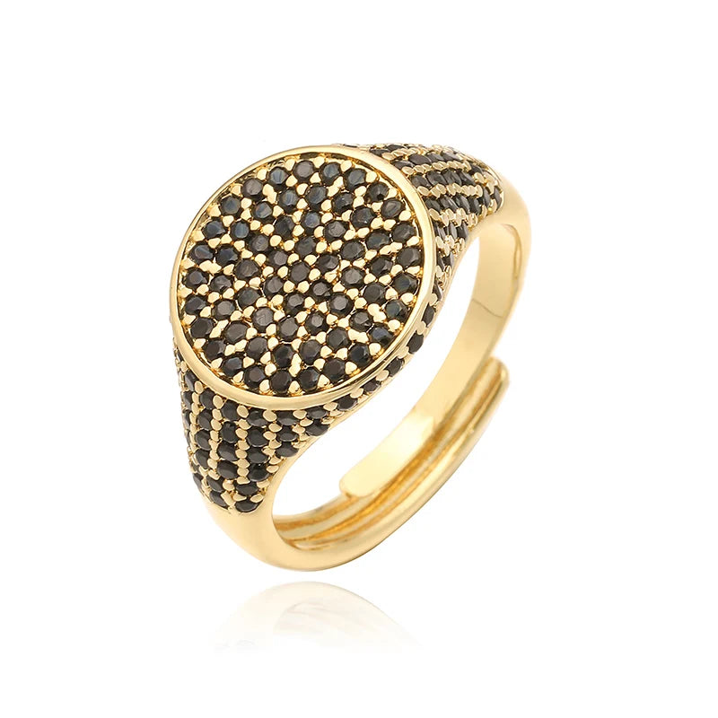 luckacco hecheng,13×22mm copper electroplated 18k gold multi-colour zirconia ring unisex couple adjustable luxury jewellery 1 piece