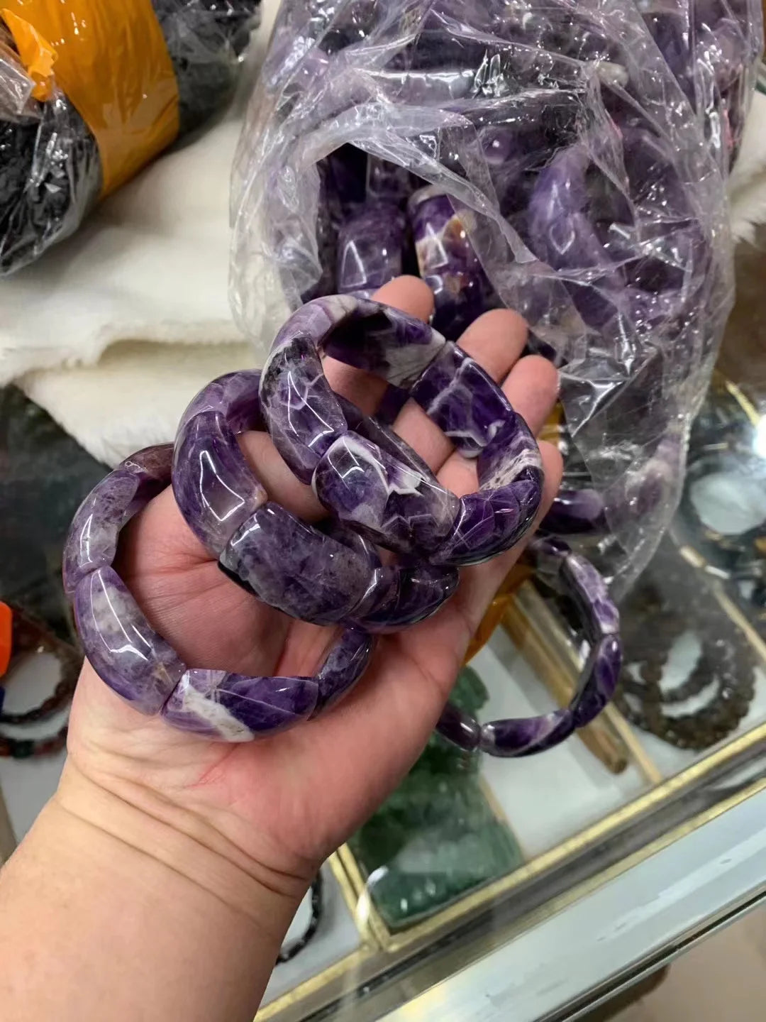 luckacco natural amethyst stone beads bracelet natural energy stone bangle gemstone jewelry for woman birthstone for aquarius for gift