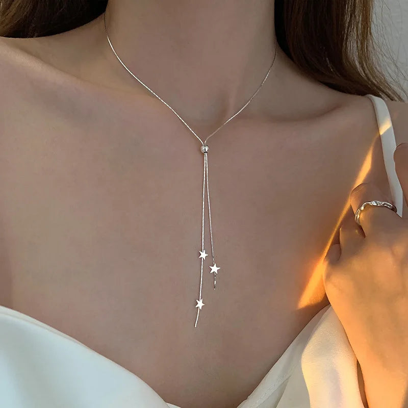 luckacco new fashion simple 925 sterling silver star pendant necklace for women girl clavicle chain choker statement jewelry
