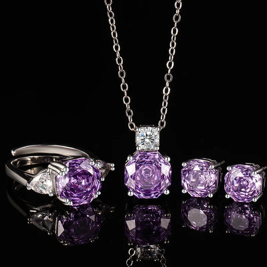 Luckacco Valuable Lab Jade Diamond Jewelry set 925 Sterling Silver Engagement Wedding Rings Earrings Necklace For Women Bridal Party Gift