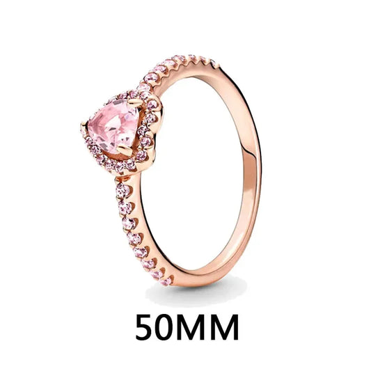 Luckacco New 925 sterling silver heart-shaped pink ring necklace earring set luxurious sparkling charm jewelry fashion wedding gift