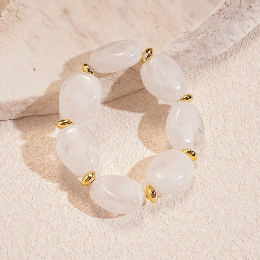 luckacco 7 styles trendy splicing acrylic round beads bracelets bohemian thick irregular resin elastic bangles retro jewelry for women f