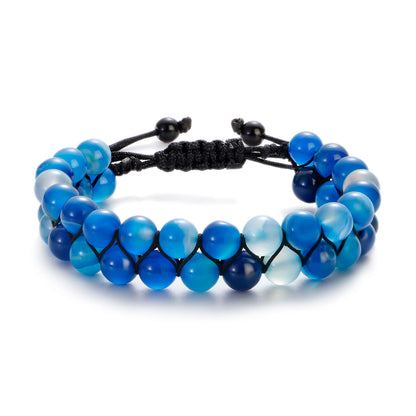 Luckacco Fashion Men Tiger Eye Natutal Stone Beaded Braided Bracelet Bangles Handmade Double Layer Lapis Lazuli Bracelets Hommes