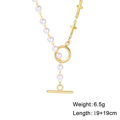Luckacco Unift Paperclip OT Buckle Pearl Necklace Choker Half Pearl Half Chain Gold Plated Necklace Fashion Boho Wedding Jewelry Women