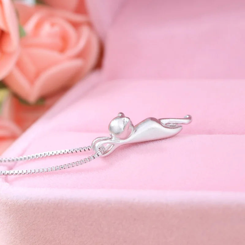 luckacco vintage 925 sterling silver cat necklaces for women luxury elegant jewelry choker jewellery money 925