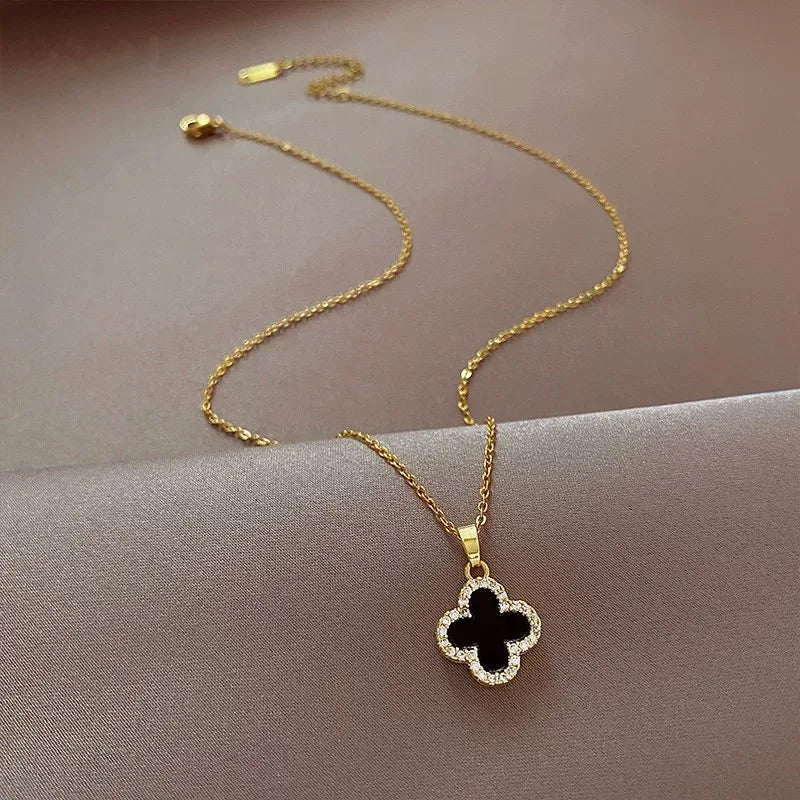 luckacco lucky four-leaf clover cz necklace for women's dynamic fashion birthday gift clavicle chain versatile fashion accessories