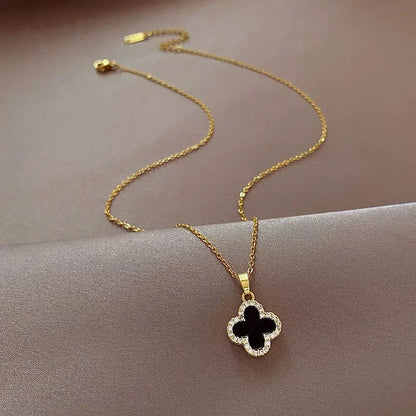 Luckacco Lucky Four-leaf Clover CZ Necklace For Women's Dynamic Fashion Birthday Gift Clavicle Chain Versatile Fashion Accessories