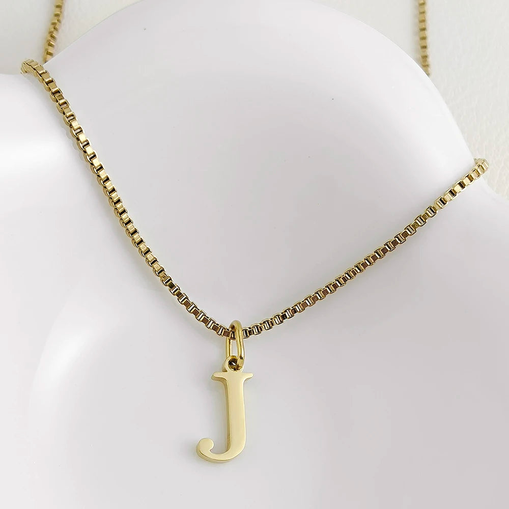 luckacco initial necklace letter pendant chamrs stainless steel necklace jewelry women's necklace box chain choker woman trend 2025 gift