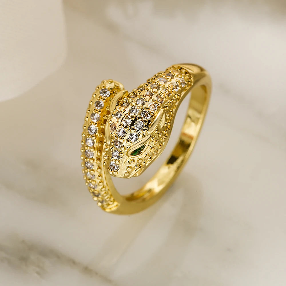 luckacco newbuy new high quality gold-plated zircon hip-hop style rings fashion delicate leopard ring women's party jewelry accessories