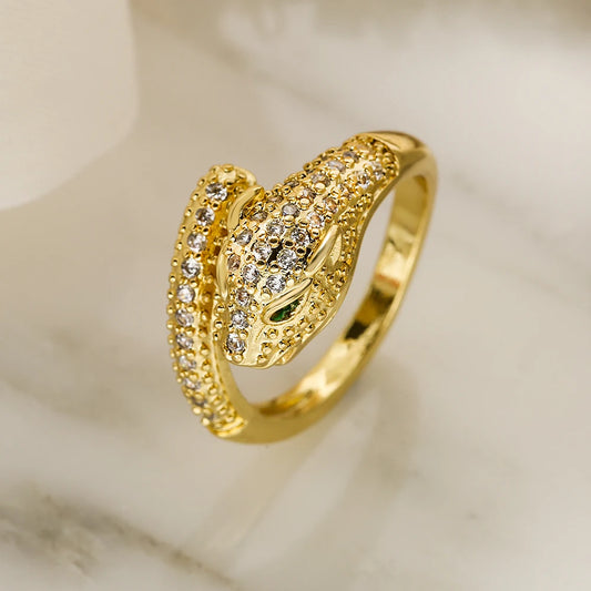 Luckacco NEWBUY New High Quality Gold-Plated Zircon Hip-Hop Style Rings Fashion Delicate Leopard Ring Women's Party Jewelry Accessories
