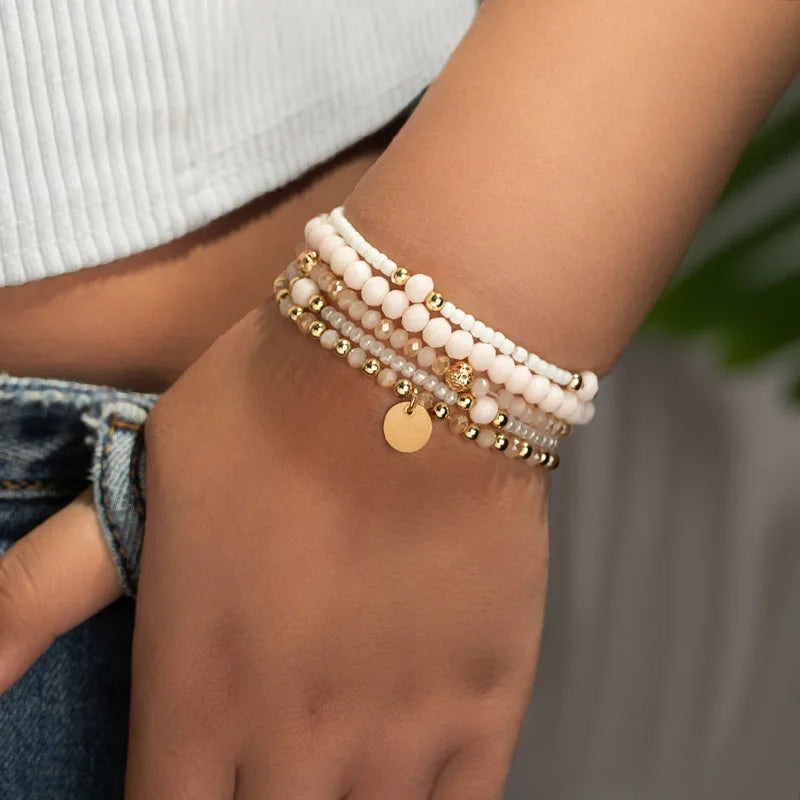 luckacco y2k ethnic bohemian beaded bracelets set for women  beads chains stackable wristband girls boho hand jewelry accessoreis