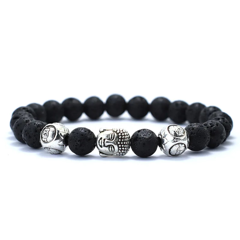 luckacco minimalist men bracelet natural 8mm stone vintage buddha braclet homme meditation yoga jewelry lava tiger eyes beaded braslet