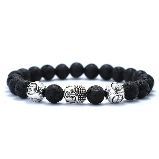 Luckacco Minimalist Men Bracelet Natural 8mm Stone Vintage Buddha Braclet Homme Meditation Yoga Jewelry Lava Tiger Eyes Beaded Braslet