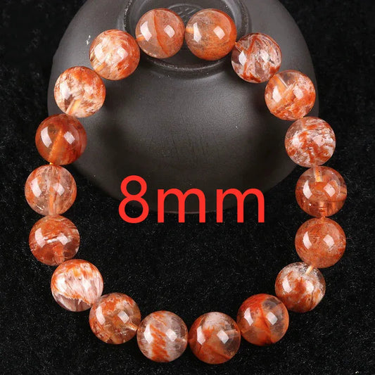 Luckacco Natural Orange White Sericite Snow Phantom Quartz Bracelet Crystal Clear Round Beads Bracelet 9mm 10mm AAAAA