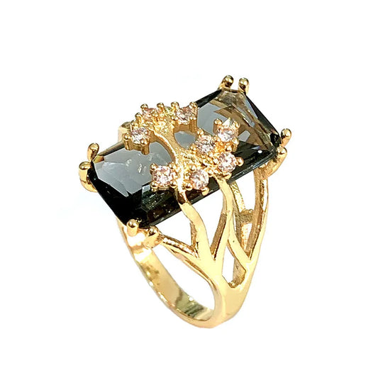 Luckacco European and American inlaid rectangular zircon retro ring fashionable women's ring, suitable for party dates