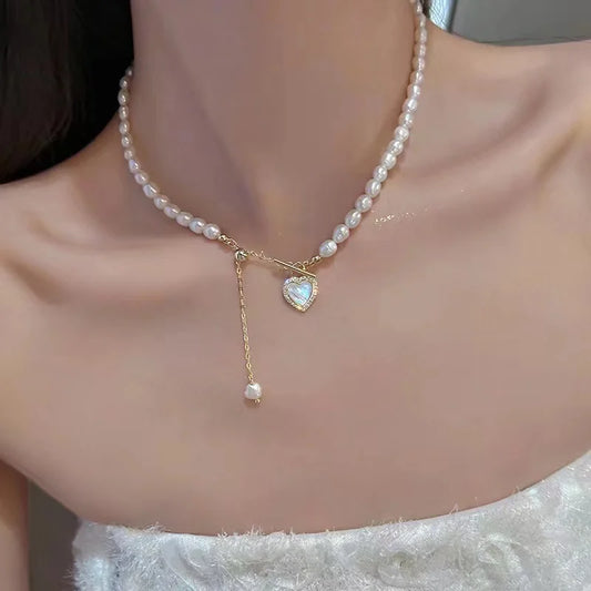 Luckacco 2023 New Fashion Trend Unique Design Delicate Vintage Zircon Flower Pearl Necklace Women Jewelry Wedding Party Premium Gift