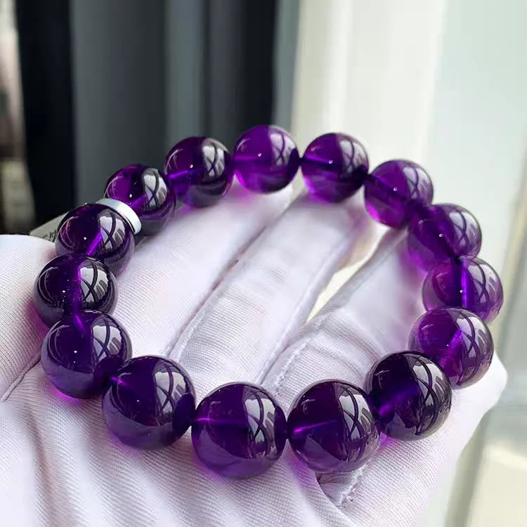 luckacco natural purple amethyst quartz crystal bracelet round beads big women men 16mm 17mm 18mm 19mm fashion amethyst aaaaaa