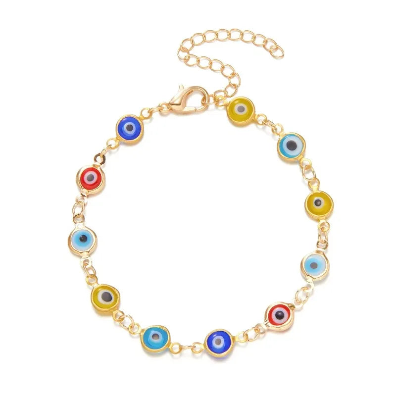 luckacco lucky turkey evil eye bracelet for women men colorful red blue eye adjustable metal chain bangles good luck wealth jewelry gifts